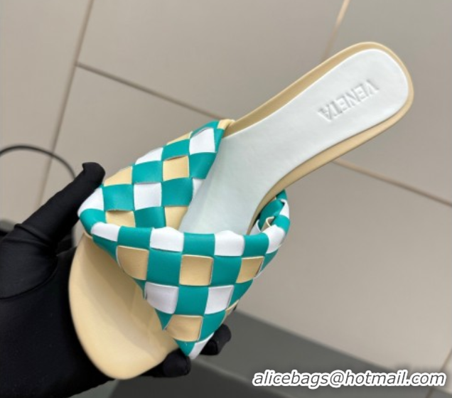 Pretty Style Bottega Veneta Blink Heel Slides Sandals 9.5cm in Vichy Intrecciato Leather with Folded Detail Beige 060402