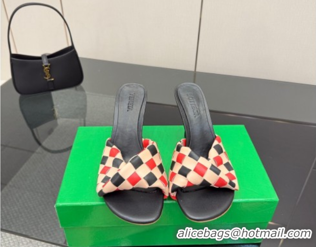 Good Looking Bottega Veneta Blink Heel Slides Sandals 9.5cm in Vichy Intrecciato Leather with Folded Detail Black 060403