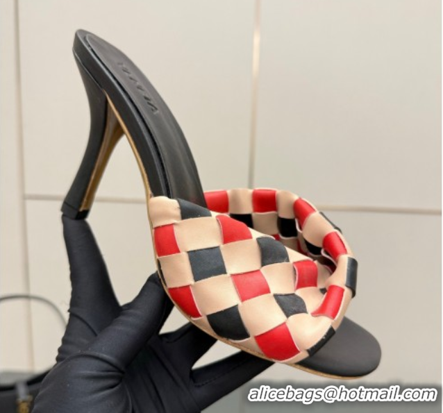 Good Looking Bottega Veneta Blink Heel Slides Sandals 9.5cm in Vichy Intrecciato Leather with Folded Detail Black 060403