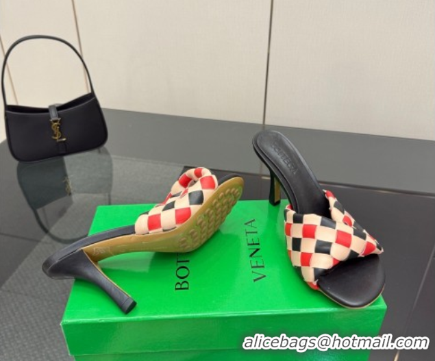 Good Looking Bottega Veneta Blink Heel Slides Sandals 9.5cm in Vichy Intrecciato Leather with Folded Detail Black 060403