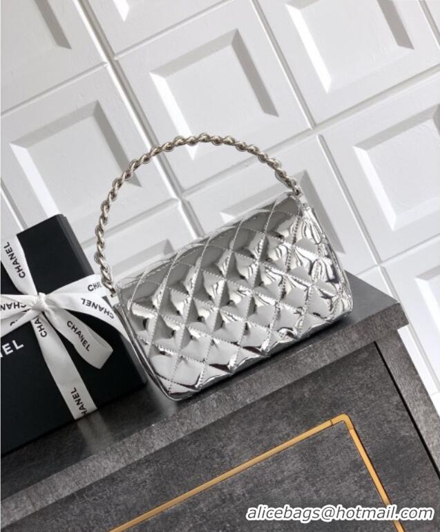 Super Quality Chanel Patent Calfskin Mini Flap Bag with Top Handle Bag 0702 Silver 2025