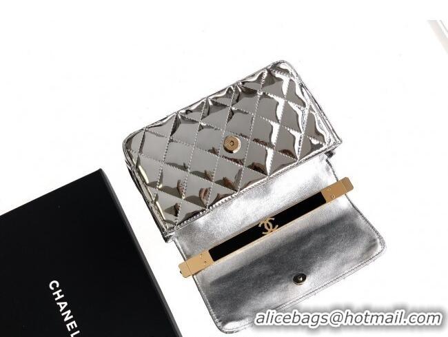 Super Quality Chanel Patent Calfskin Mini Flap Bag with Top Handle Bag 0702 Silver 2025