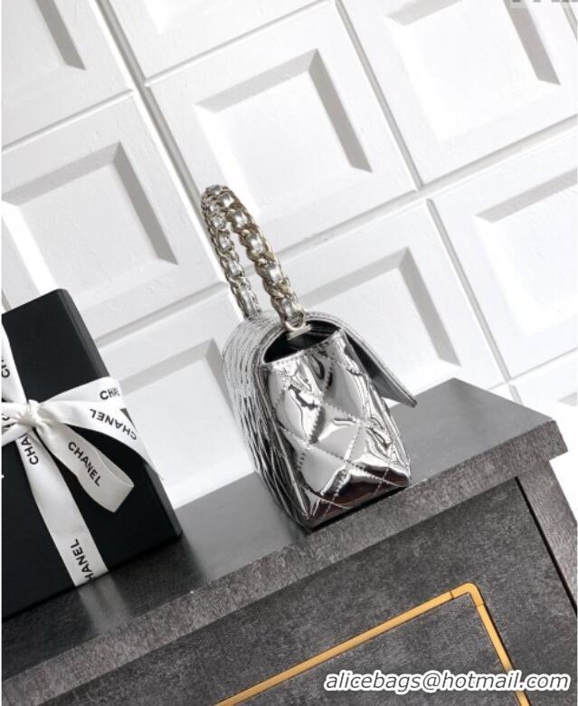 Super Quality Chanel Patent Calfskin Mini Flap Bag with Top Handle Bag 0702 Silver 2025