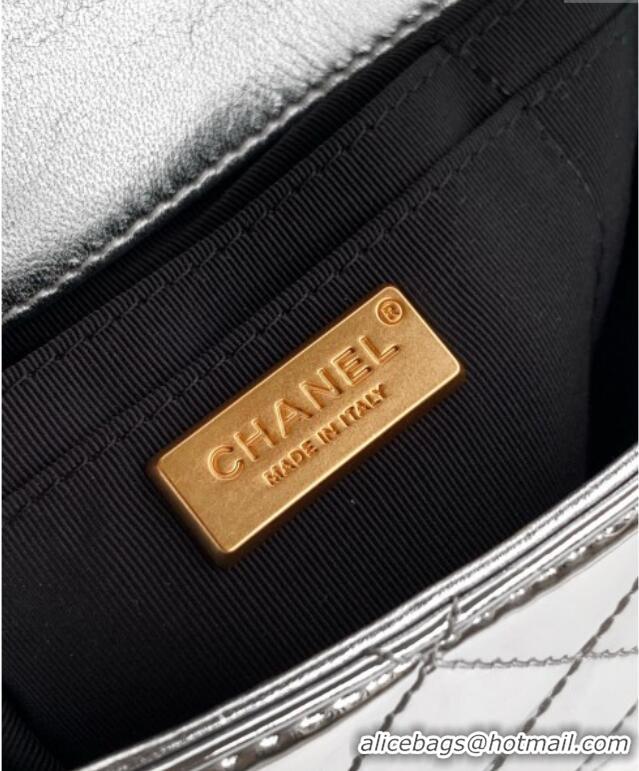 Super Quality Chanel Patent Calfskin Mini Flap Bag with Top Handle Bag 0702 Silver 2025