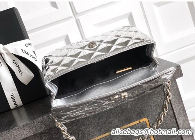 Super Quality Chanel Patent Calfskin Mini Flap Bag with Top Handle Bag 0702 Silver 2025