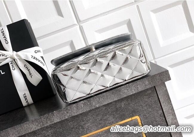Super Quality Chanel Patent Calfskin Mini Flap Bag with Top Handle Bag 0702 Silver 2025