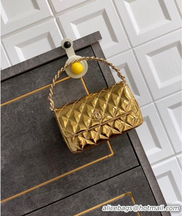 Good Looking Chanel Patent Calfskin Mini Flap Bag with Top Handle Bag 0702 Gold 2025