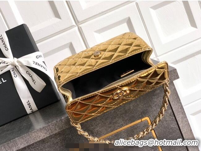 Good Looking Chanel Patent Calfskin Mini Flap Bag with Top Handle Bag 0702 Gold 2025