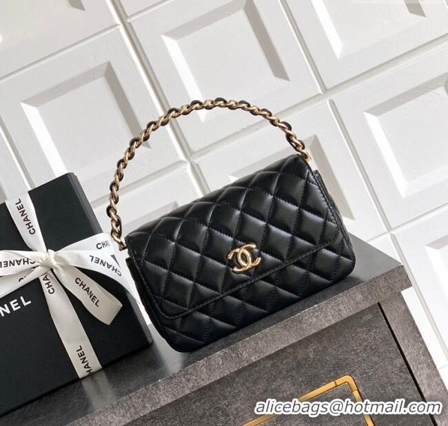 Luxury Discount Chanel Lambskin Mini Flap Bag with Top Handle Bag 0702 Black 2025