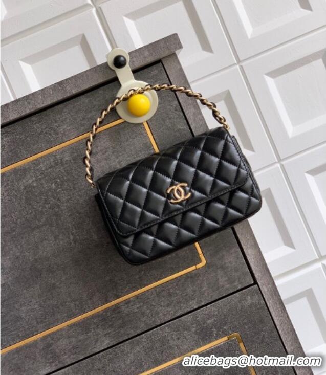 Luxury Discount Chanel Lambskin Mini Flap Bag with Top Handle Bag 0702 Black 2025
