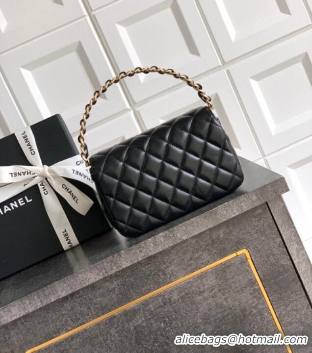 Luxury Discount Chanel Lambskin Mini Flap Bag with Top Handle Bag 0702 Black 2025