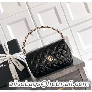 Good Taste Chanel Patent Calfskin Mini Flap Bag with Top Handle Bag 0702 Black 2025
