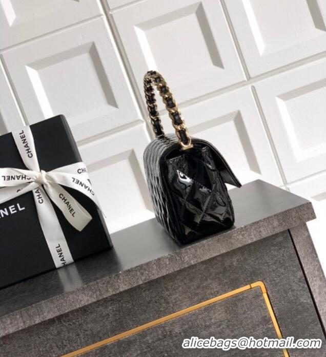 Good Taste Chanel Patent Calfskin Mini Flap Bag with Top Handle Bag 0702 Black 2025
