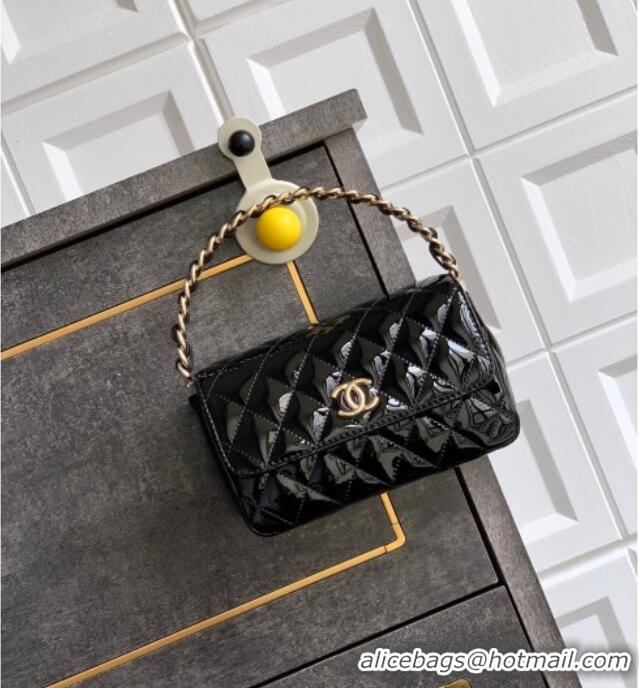 Good Taste Chanel Patent Calfskin Mini Flap Bag with Top Handle Bag 0702 Black 2025