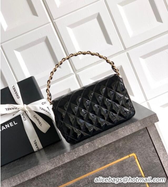 Good Taste Chanel Patent Calfskin Mini Flap Bag with Top Handle Bag 0702 Black 2025