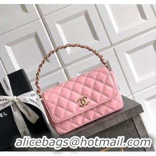 Low Cost Chanel Patent Calfskin Mini Flap Bag with Top Handle Bag 0702 Light Pink 2025
