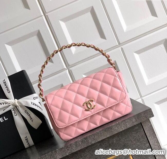 Low Cost Chanel Patent Calfskin Mini Flap Bag with Top Handle Bag 0702 Light Pink 2025