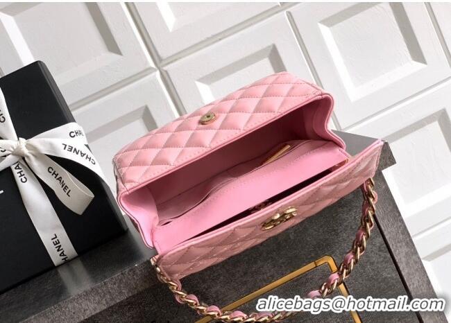 Low Cost Chanel Patent Calfskin Mini Flap Bag with Top Handle Bag 0702 Light Pink 2025