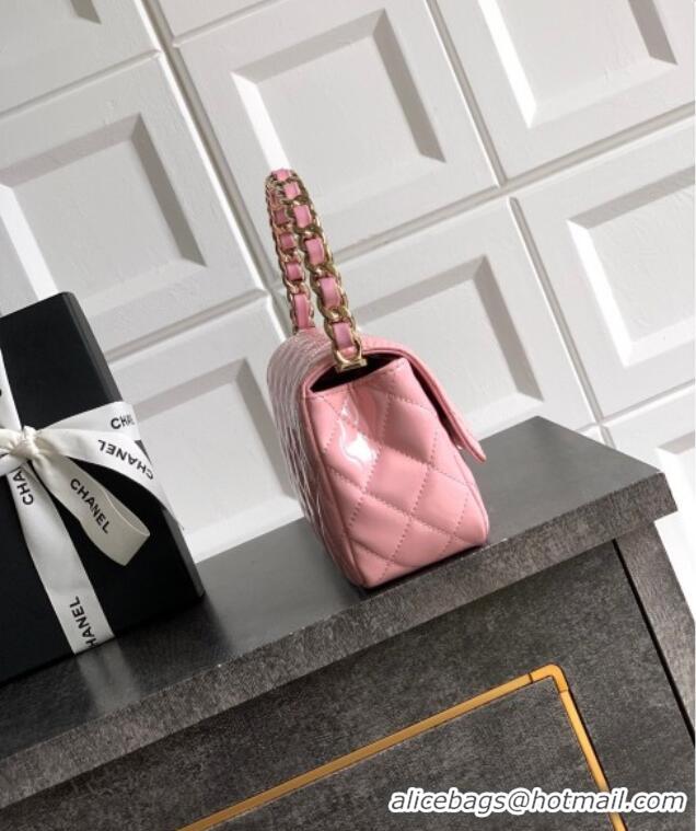 Low Cost Chanel Patent Calfskin Mini Flap Bag with Top Handle Bag 0702 Light Pink 2025