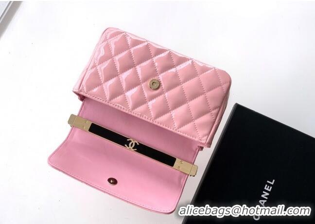 Low Cost Chanel Patent Calfskin Mini Flap Bag with Top Handle Bag 0702 Light Pink 2025