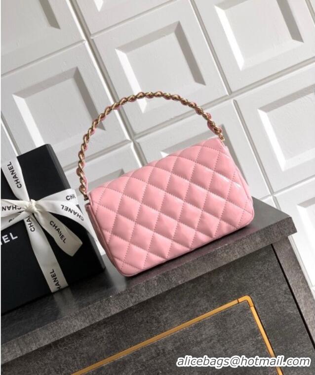 Low Cost Chanel Patent Calfskin Mini Flap Bag with Top Handle Bag 0702 Light Pink 2025