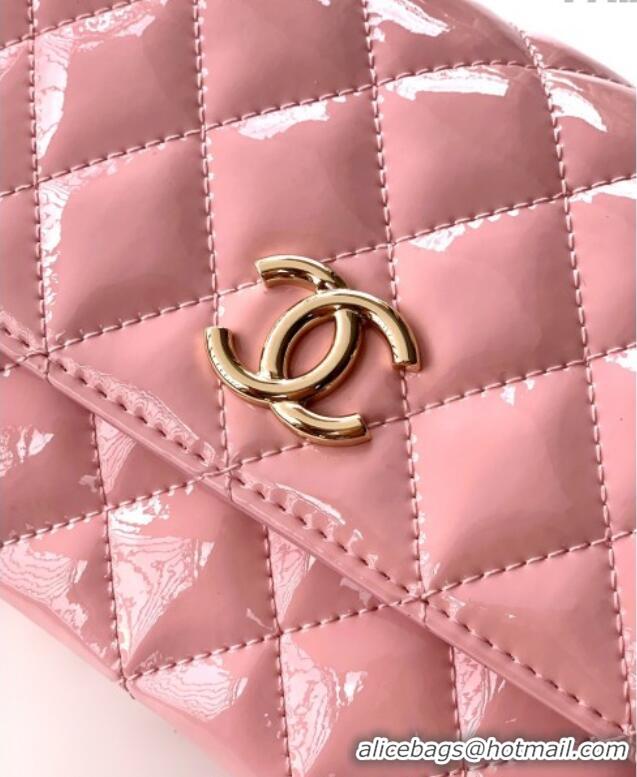 Low Cost Chanel Patent Calfskin Mini Flap Bag with Top Handle Bag 0702 Light Pink 2025
