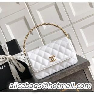 Luxury Discount Chanel Patent Calfskin Mini Flap Bag with Top Handle Bag 0702 White 2025