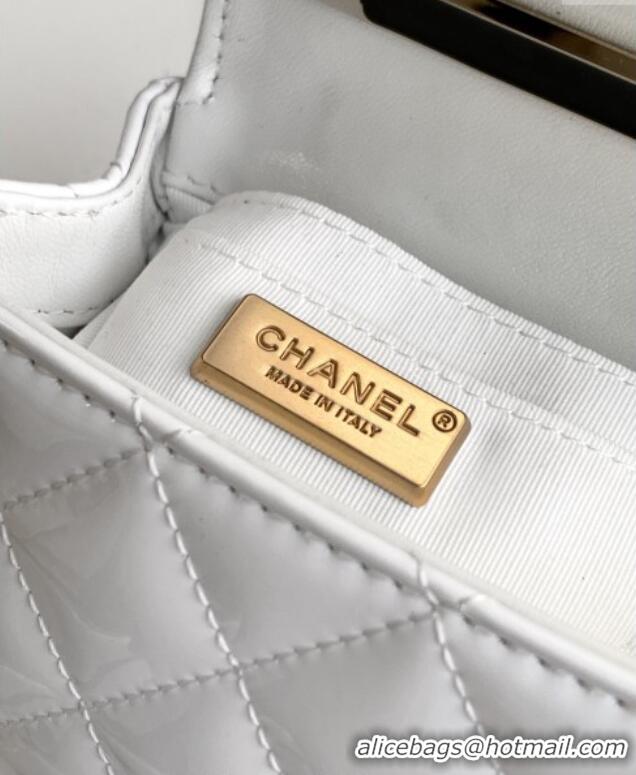 Luxury Discount Chanel Patent Calfskin Mini Flap Bag with Top Handle Bag 0702 White 2025