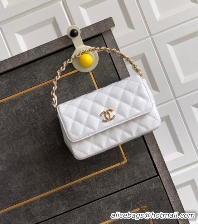 Luxury Discount Chanel Patent Calfskin Mini Flap Bag with Top Handle Bag 0702 White 2025