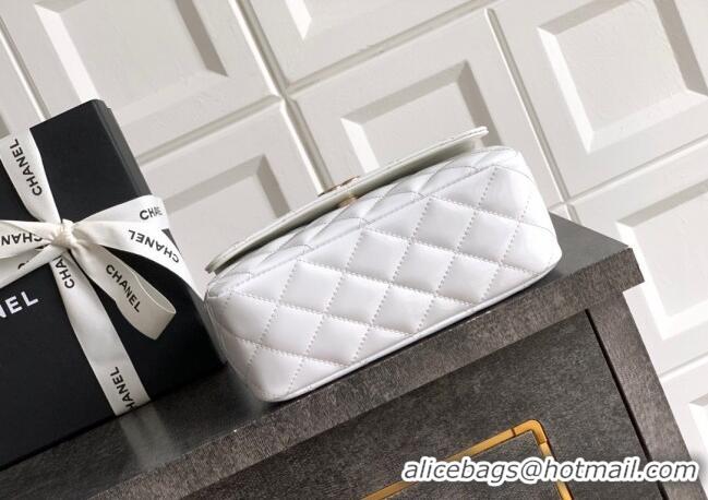 Luxury Discount Chanel Patent Calfskin Mini Flap Bag with Top Handle Bag 0702 White 2025
