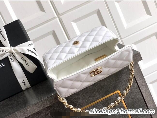 Luxury Discount Chanel Patent Calfskin Mini Flap Bag with Top Handle Bag 0702 White 2025