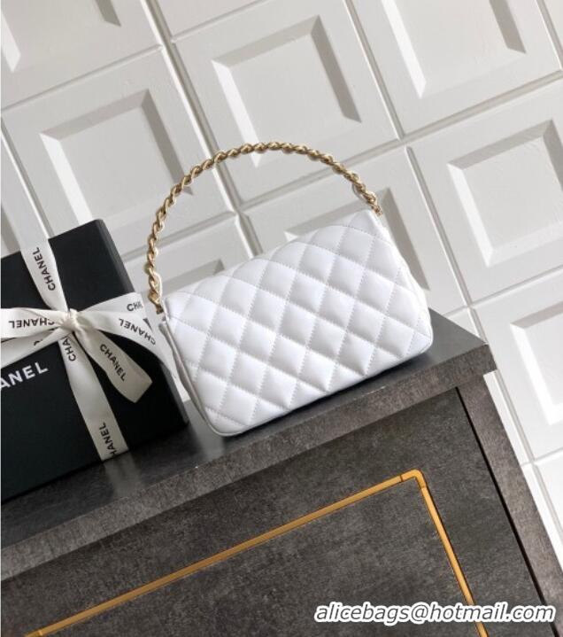 Luxury Discount Chanel Patent Calfskin Mini Flap Bag with Top Handle Bag 0702 White 2025