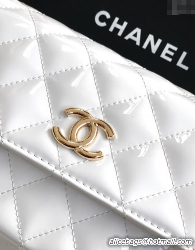 Luxury Discount Chanel Patent Calfskin Mini Flap Bag with Top Handle Bag 0702 White 2025
