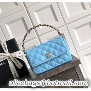 Good Looking Chanel Patent Calfskin Mini Flap Bag with Top Handle Bag 0702 Light Blue 2025