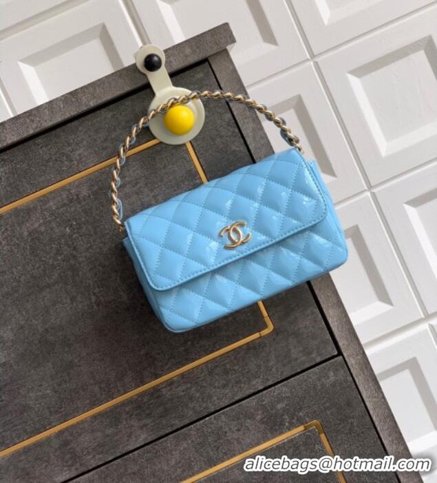 Good Looking Chanel Patent Calfskin Mini Flap Bag with Top Handle Bag 0702 Light Blue 2025