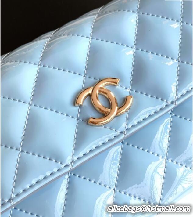 Good Looking Chanel Patent Calfskin Mini Flap Bag with Top Handle Bag 0702 Light Blue 2025