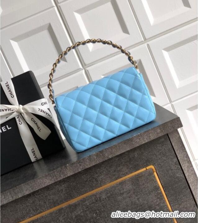 Good Looking Chanel Patent Calfskin Mini Flap Bag with Top Handle Bag 0702 Light Blue 2025