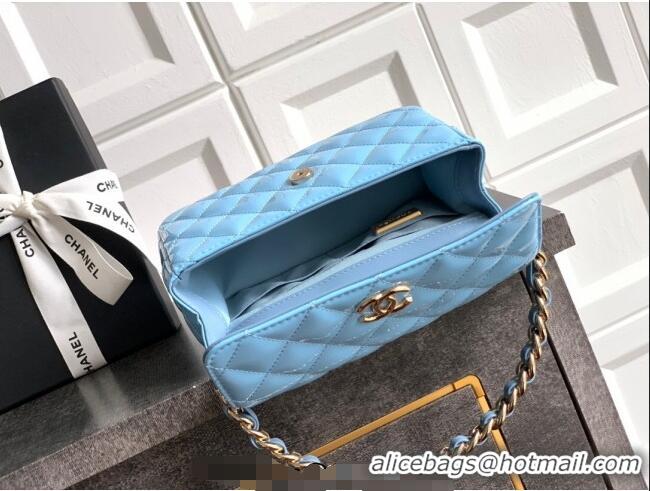 Good Looking Chanel Patent Calfskin Mini Flap Bag with Top Handle Bag 0702 Light Blue 2025