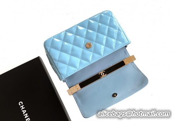 Good Looking Chanel Patent Calfskin Mini Flap Bag with Top Handle Bag 0702 Light Blue 2025