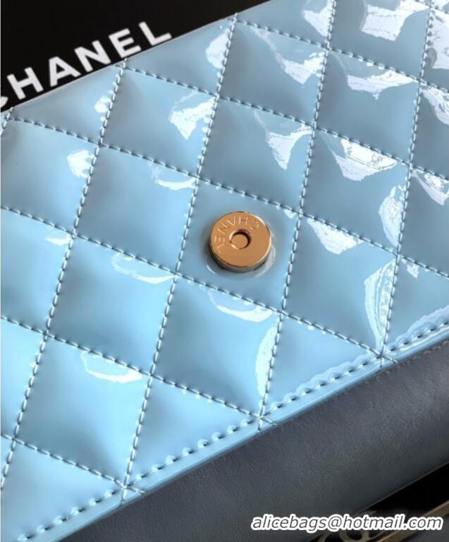 Good Looking Chanel Patent Calfskin Mini Flap Bag with Top Handle Bag 0702 Light Blue 2025