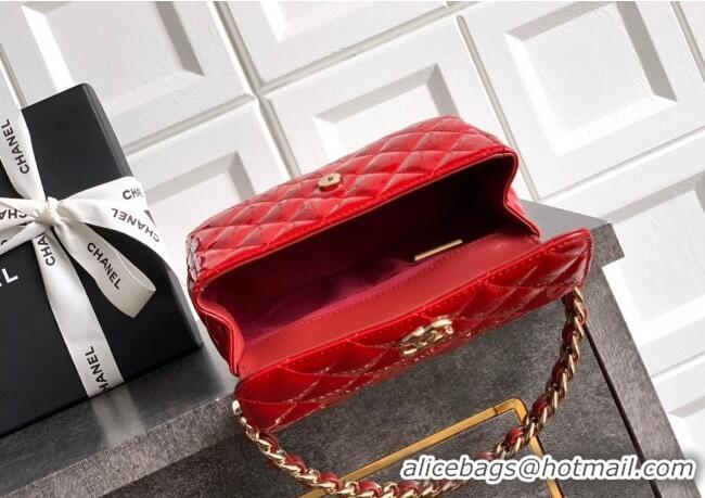 Unique Style Chanel Patent Calfskin Mini Flap Bag with Top Handle Bag 0702 Red 2025