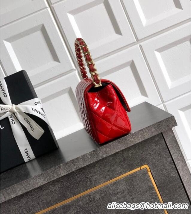 Unique Style Chanel Patent Calfskin Mini Flap Bag with Top Handle Bag 0702 Red 2025