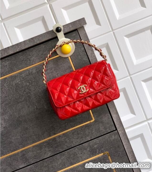 Unique Style Chanel Patent Calfskin Mini Flap Bag with Top Handle Bag 0702 Red 2025