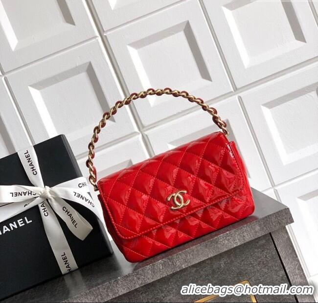 Unique Style Chanel Patent Calfskin Mini Flap Bag with Top Handle Bag 0702 Red 2025