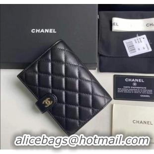 Good Quality Chanel Lambskin Passport Cover A3658 Black/Gold 2025
