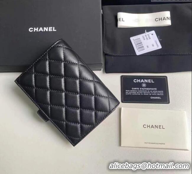 Good Quality Chanel Lambskin Passport Cover A3658 Black/Gold 2025