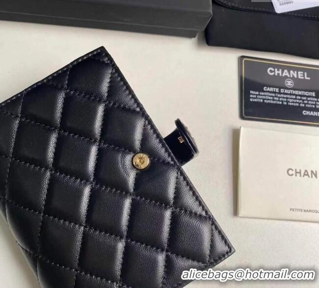 Good Quality Chanel Lambskin Passport Cover A3658 Black/Gold 2025