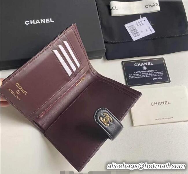 Good Quality Chanel Lambskin Passport Cover A3658 Black/Gold 2025