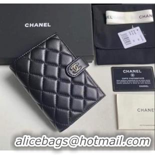 Buy Discount Chanel Lambskin Passport Cover A3658 Black/Silver 2025