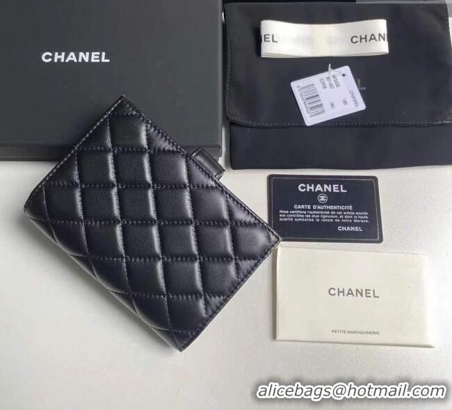 Buy Discount Chanel Lambskin Passport Cover A3658 Black/Silver 2025